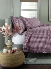 The Lyndon Company Burgundy Gingham Frilled Duvet Cover and Pillowcase Set - Image 1 of 5