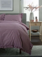The Lyndon Company Burgundy Gingham Frilled Duvet Cover and Pillowcase Set - Image 3 of 5