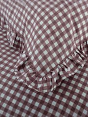 The Lyndon Company Burgundy Gingham Frilled Duvet Cover and Pillowcase Set - Image 4 of 5