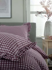 The Lyndon Company Burgundy Gingham Frilled Duvet Cover and Pillowcase Set - Image 5 of 5