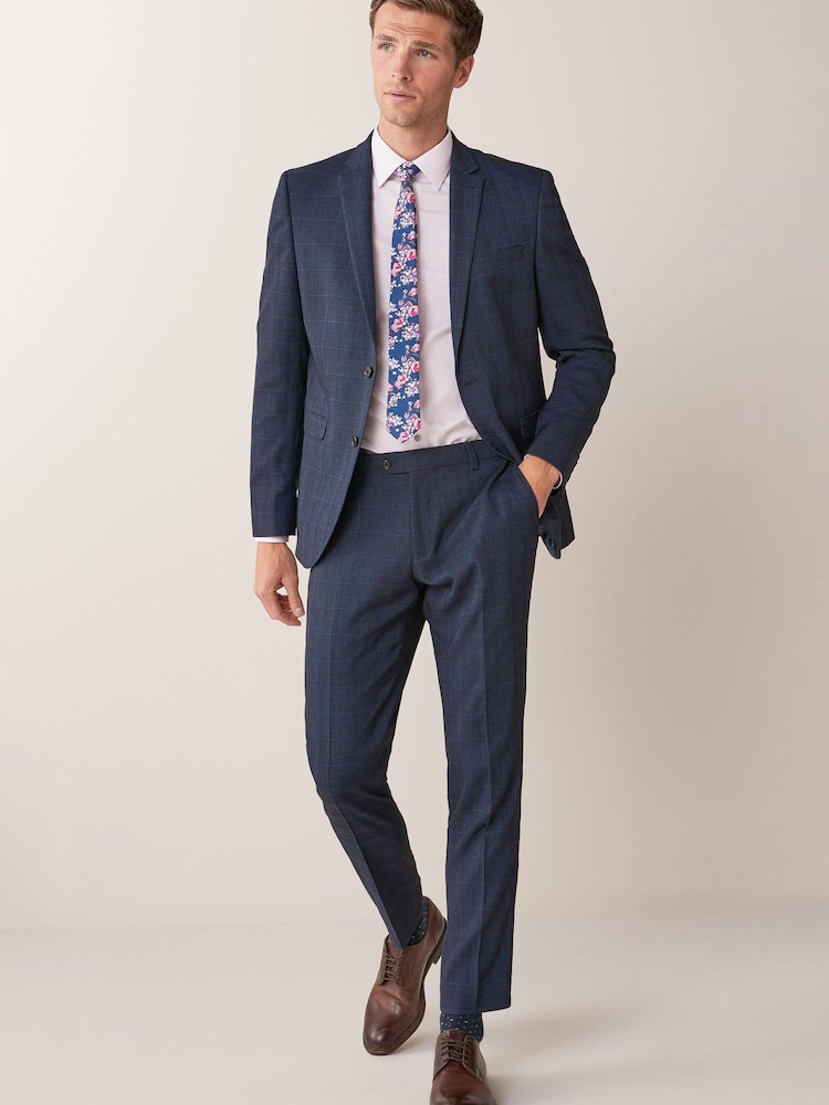 Mid Blue Slim Check Suit Jacket - Image 2 of 5