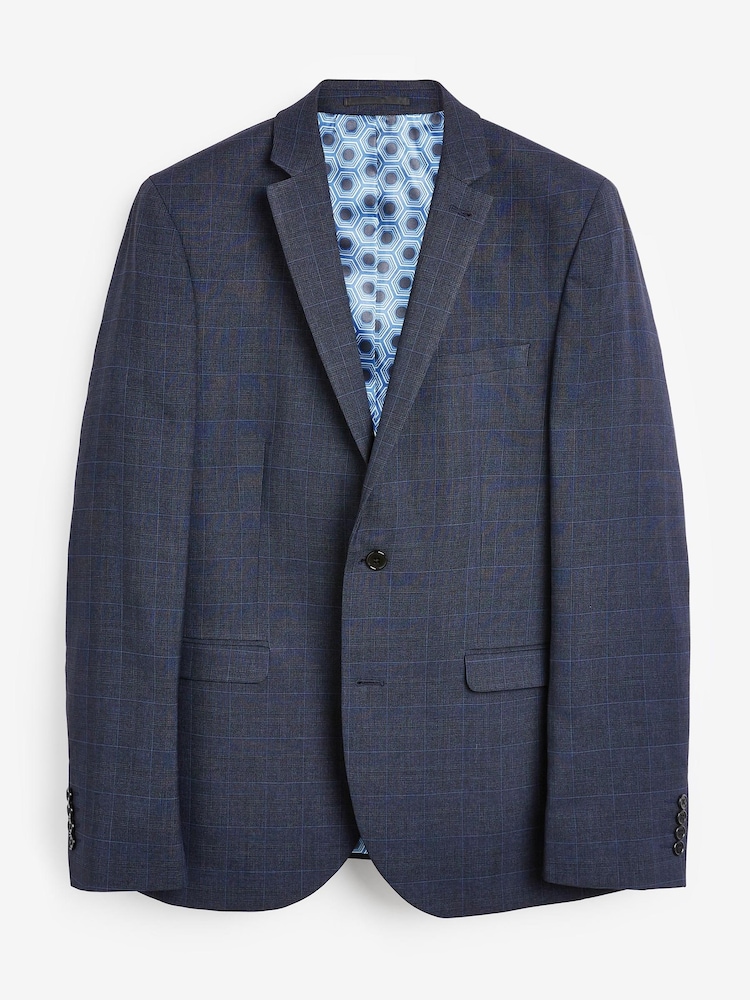 Mid Blue Slim Check Suit Jacket - Image 5 of 5