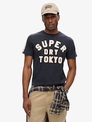 Superdry Blue Vintage Athletic Stripe 100% Cotton T-Shirt - Image 1 of 5