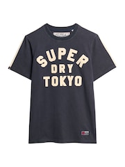 Superdry Blue Vintage Athletic Stripe 100% Cotton T-Shirt - Image 4 of 5