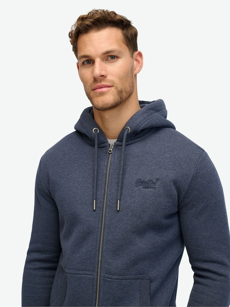 Superdry Blue Heritage Navy Marl Essential Logo Zip-Up Hoodie - Image 2 of 6