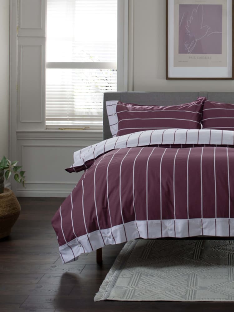 The Lyndon Company Burgundy Pin Stripe Duvet Cover and Pillowcase Set - Image 1 of 5