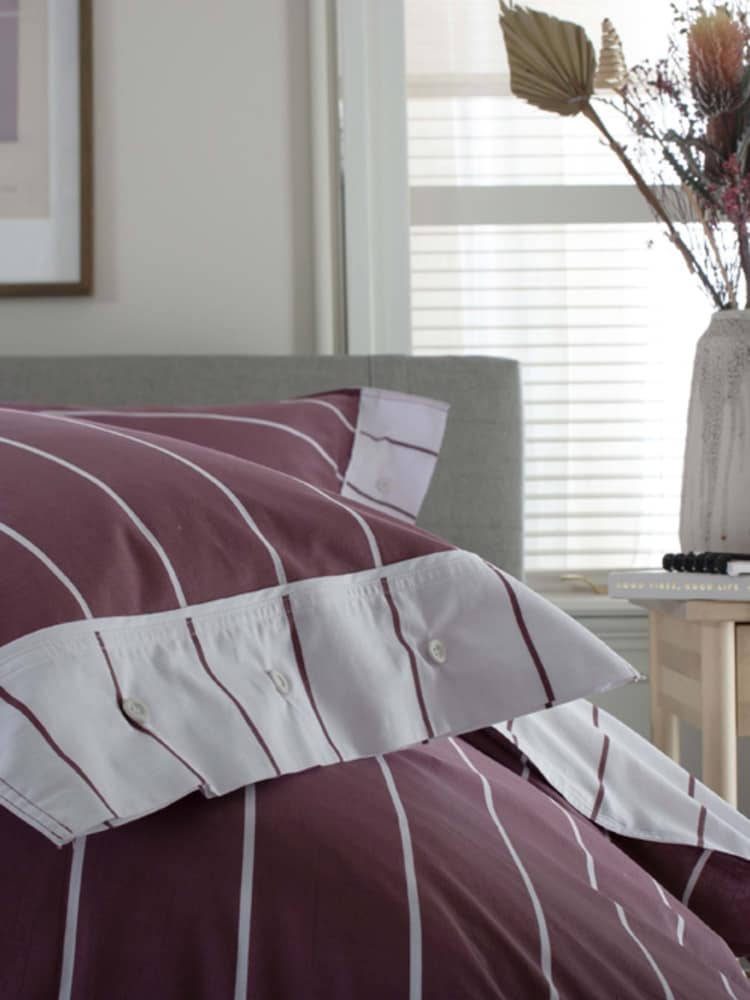 The Lyndon Company Burgundy Pin Stripe Duvet Cover and Pillowcase Set - Image 5 of 5