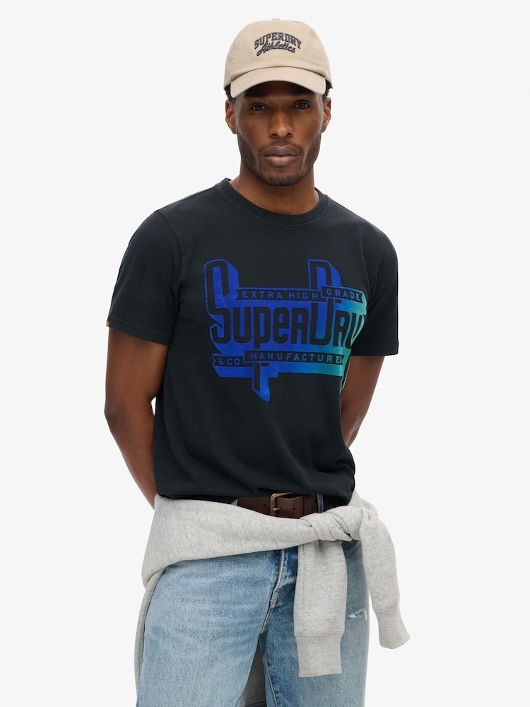 Schwarz - Superdry Flocked Faded Graphic T-Shirt - Bild 1 von 1