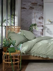 The Lyndon Company Sage Gingham Frilled Duvet Cover and Pillowcase Set - Image 1 of 5