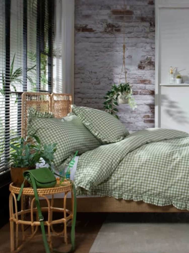 The Lyndon Company Sage Gingham Frilled Duvet Cover and Pillowcase Set - Image 1 of 5 The Lyndon Company Sage Gingham Frilled Duvet Cover and Pillowcase Set - Image 1 of 5