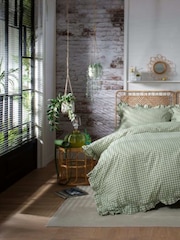 The Lyndon Company Sage Gingham Frilled Duvet Cover and Pillowcase Set - Image 2 of 5