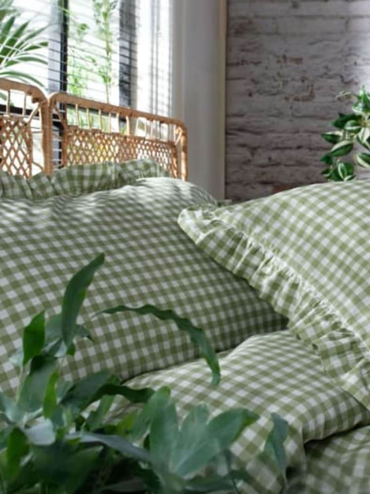 The Lyndon Company Sage Gingham Frilled Duvet Cover and Pillowcase Set - Image 5 of 5 The Lyndon Company Sage Gingham Frilled Duvet Cover and Pillowcase Set - Image 5 of 5