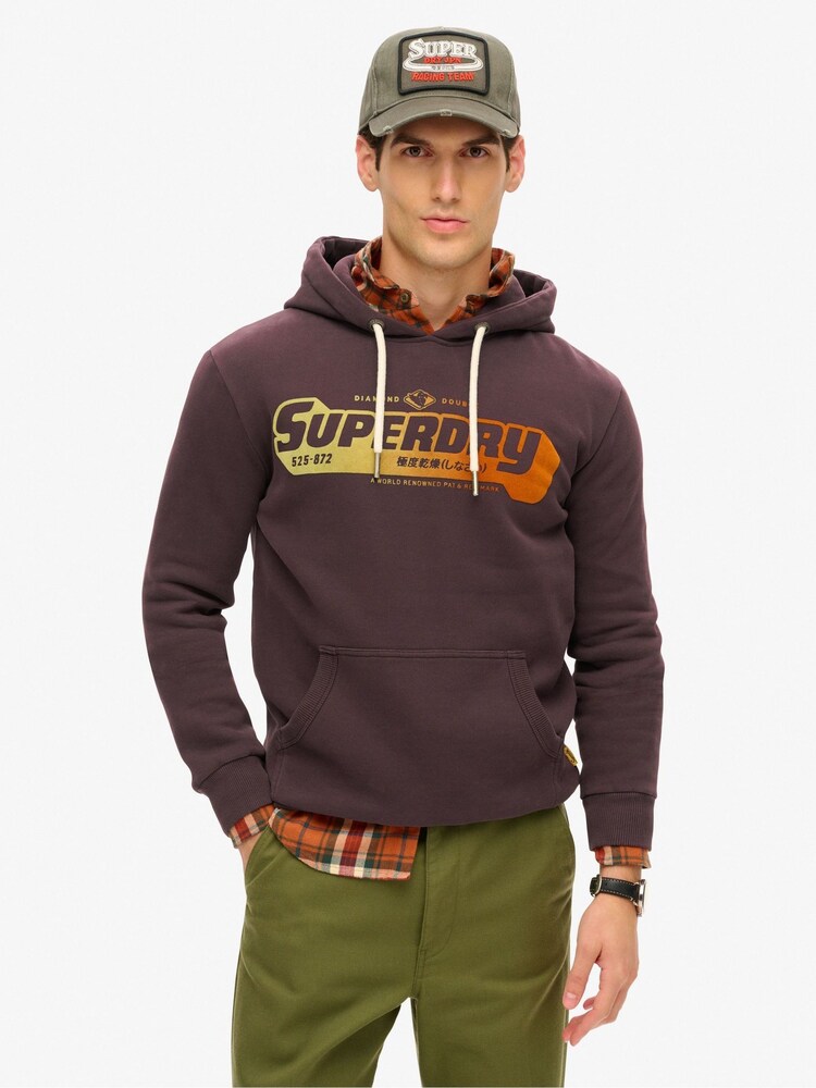 Superdry Winter Berry Purple Flocked Fade Graphic Hoodie - Image 1 of 6