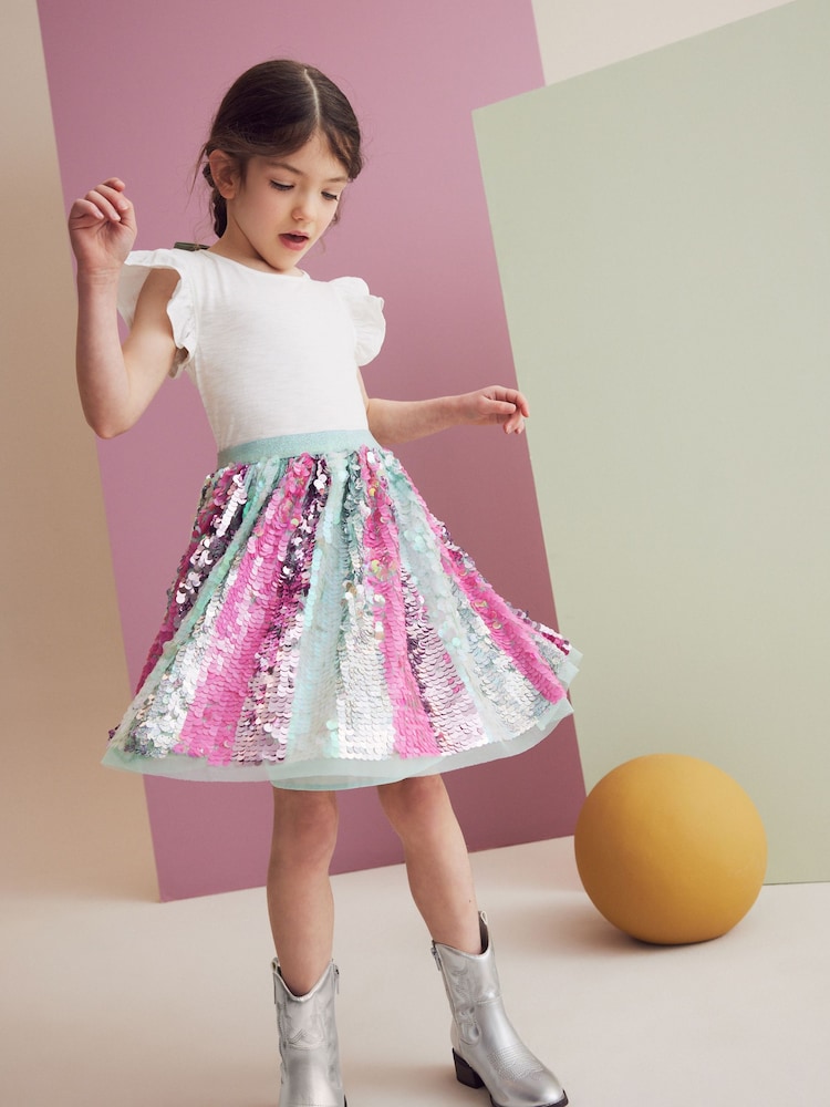 Aqua Blue/Pink Sequin Skirt Dress (3-12yrs) - Image 1 of 8