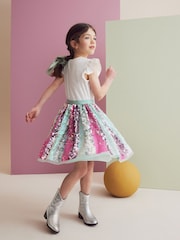 Aqua Blue/Pink Sequin Skirt Dress (3-12yrs) - Image 3 of 8