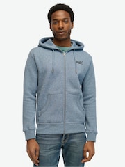 Superdry Blue Selvedge Grit Essential Logo Zip 100% Cotton Hoodie - Image 1 of 6