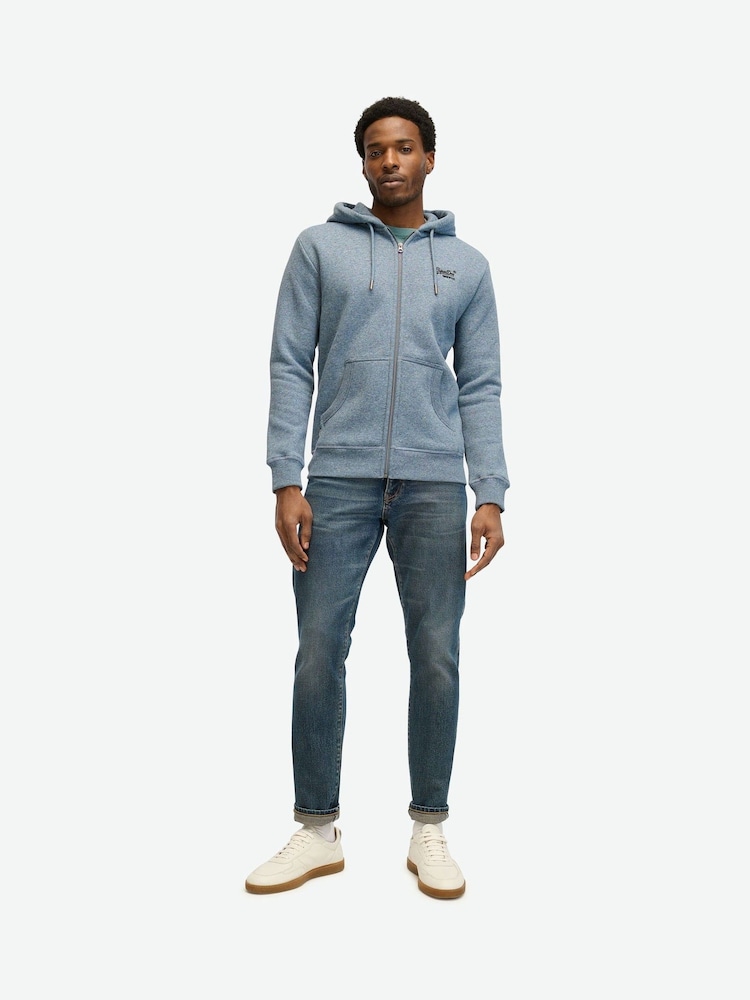 Superdry Blue Selvedge Grit Essential Logo Zip 100% Cotton Hoodie - Image 2 of 6