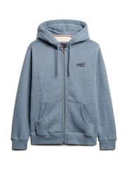 Superdry Blue Selvedge Grit Essential Logo Zip 100% Cotton Hoodie - Image 4 of 6