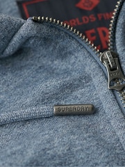 Superdry Blue Selvedge Grit Essential Logo Zip 100% Cotton Hoodie - Image 5 of 6