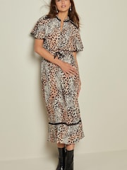 Animal Print Angel Sleeve Midi Dress - Image 1 of 5