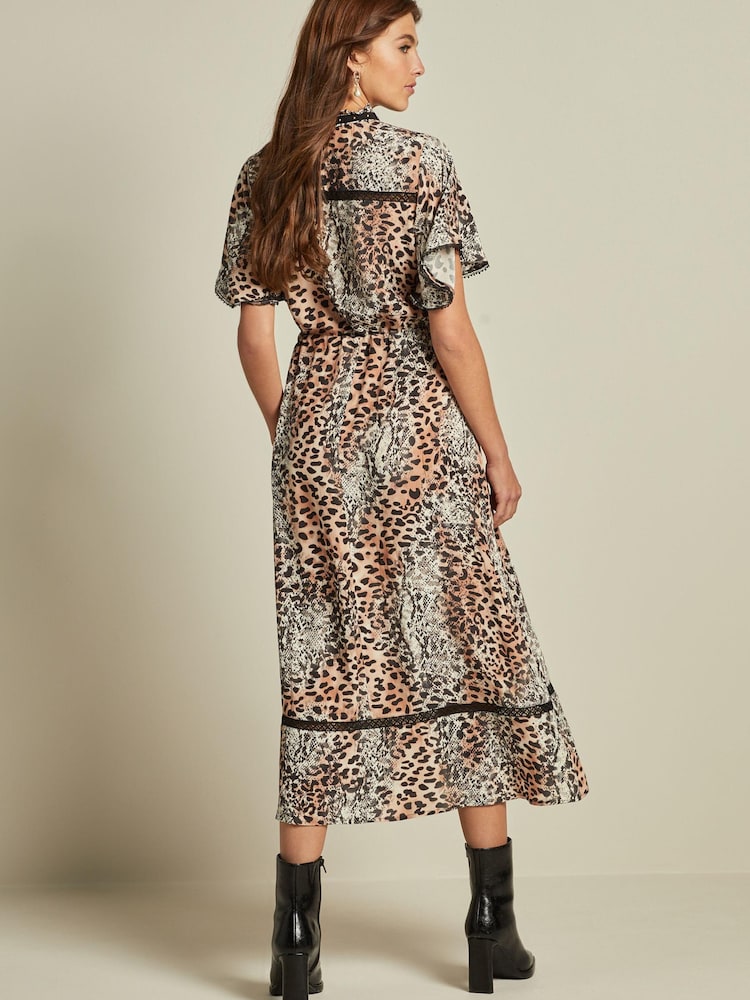 Animal Print Angel Sleeve Midi Dress - Image 2 of 5