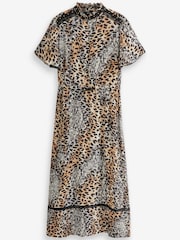 Animal Print Angel Sleeve Midi Dress - Image 4 of 5