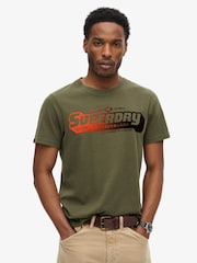 Superdry Khaki Green Flocked Faded Graphic T-Shirt - Image 1 of 1