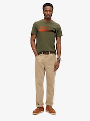 Superdry Khaki Green Flocked Faded Graphic T-Shirt - Image 2 of 6
