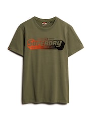 Superdry Khaki Green Flocked Faded Graphic T-Shirt - Image 4 of 6
