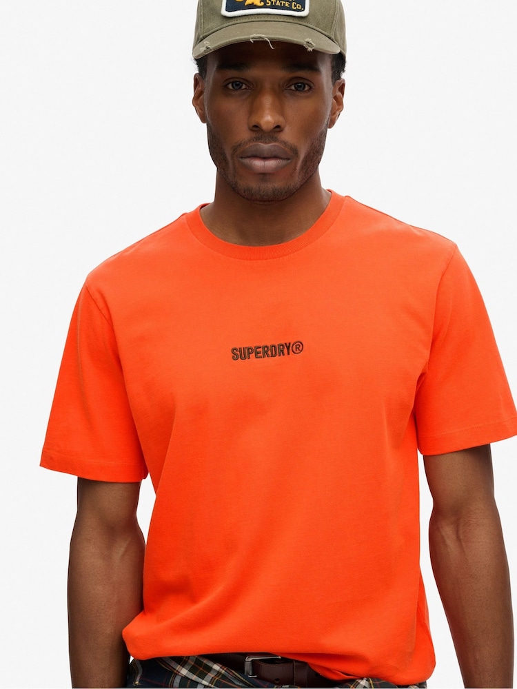 Superdry Bold Orange Micro Logo Graphic Loose 100% Cotton T-Shirt - Image 2 of 4