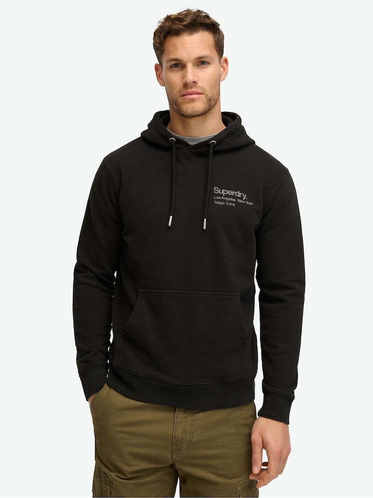 Superdry Black 100% Cotton Core Logo City Hoodie - Image 1 of 5