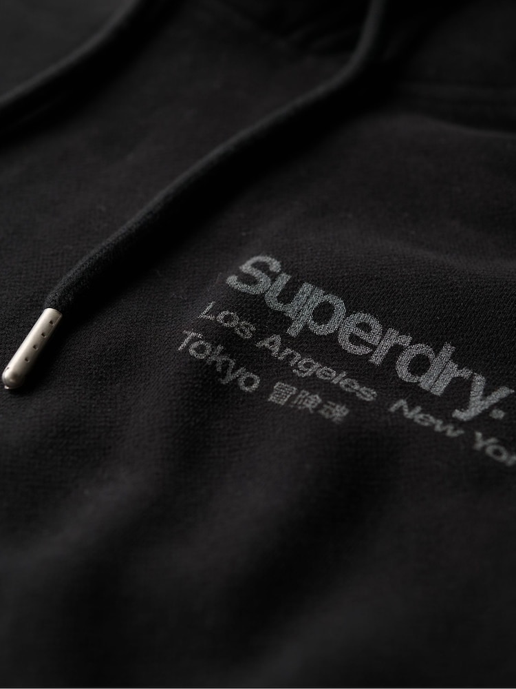 Superdry Black 100% Cotton Core Logo City Hoodie - Image 6 of 6 Superdry Black 100% Cotton Core Logo City Hoodie - Image 6 of 6