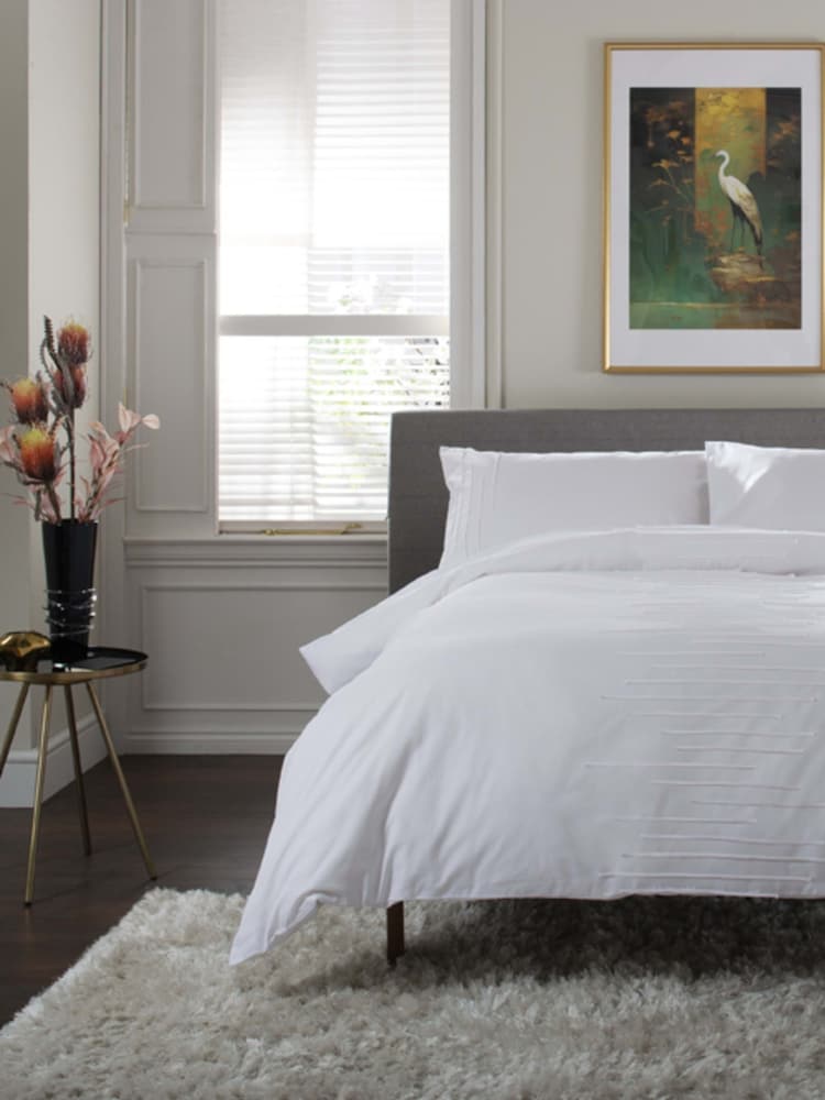 The Lyndon Company White Level Crossing Duvet Cover and Pillowcase Set - Image 1 of 3 The Lyndon Company White Level Crossing Duvet Cover and Pillowcase Set - Image 1 of 3