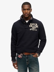 Superdry Eclipse Navy 2 Vintage Athletic Henley 100% Cotton Jumper - Image 1 of 4