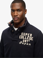 Superdry Eclipse Navy 2 Vintage Athletic Henley 100% Cotton Jumper - Image 4 of 4