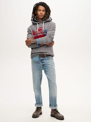 Superdry Mid Grey Flocked Fade Graphic Hoodie - Image 1 of 4