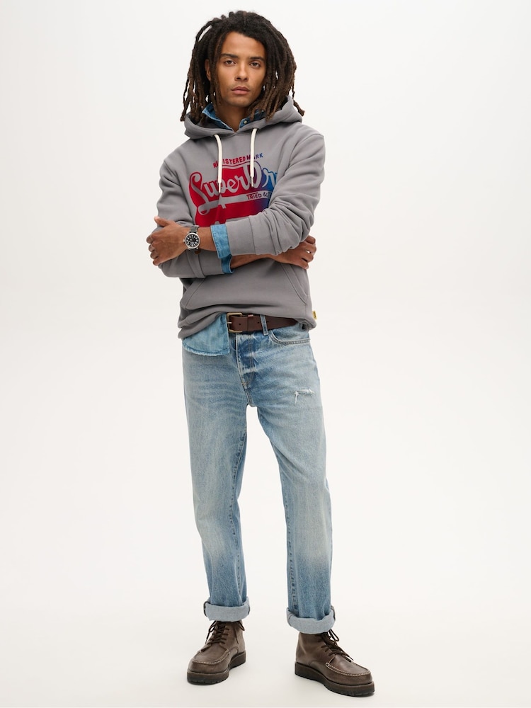 Superdry Mid Grey Flocked Fade Graphic Hoodie - Image 1 of 4