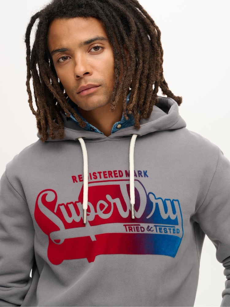 Superdry Mid Grey Flocked Fade Graphic Hoodie - Image 2 of 4