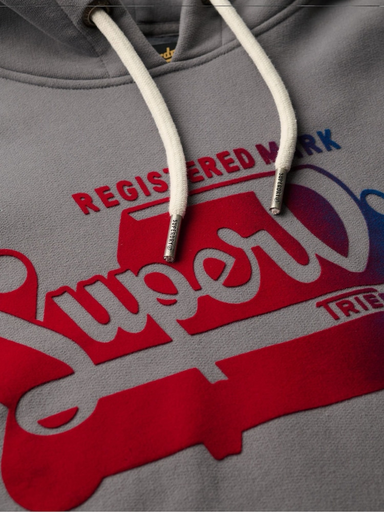 Superdry Mid Grey Flocked Fade Graphic Hoodie - Image 4 of 4