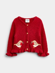 JoJo Maman Bébé Bright Red Robin Christmas Robin Cardigan - Image 1 of 4