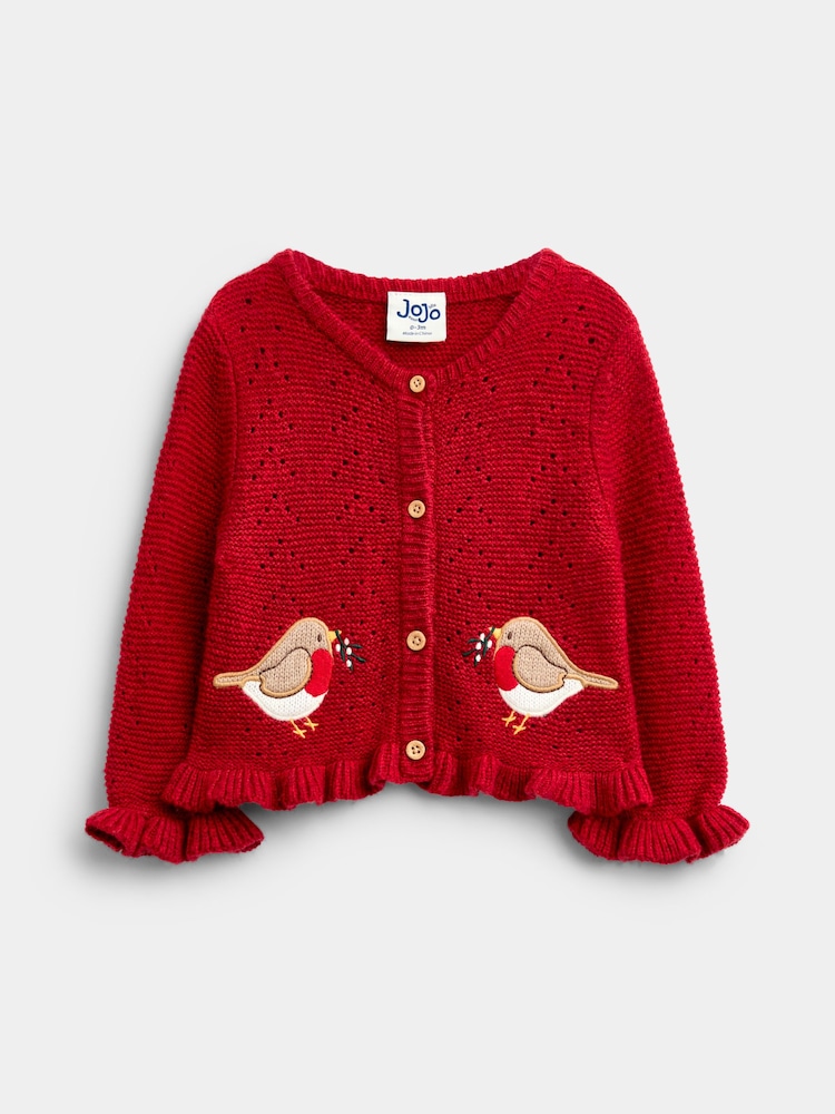 JoJo Maman Bébé Bright Red Robin Christmas Robin Cardigan - Image 1 of 4 JoJo Maman Bébé Bright Red Robin Christmas Robin Cardigan - Image 1 of 4