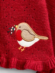 JoJo Maman Bébé Bright Red Robin Christmas Robin Cardigan - Image 3 of 4