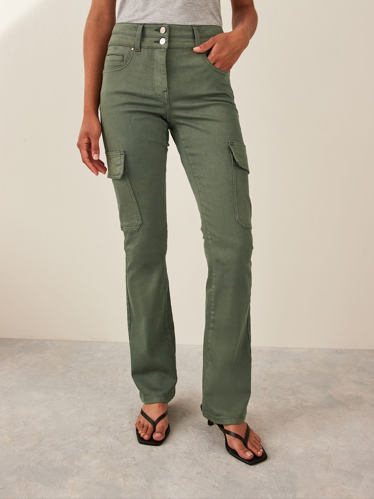 Khaki Green Cargo Bootcut Lift Slim and Shape Jeans - Image 2 of 5