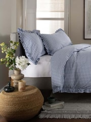 The Lyndon Company Fog Gingham Frilled Duvet Cover and Pillowcase Set - Image 1 of 4