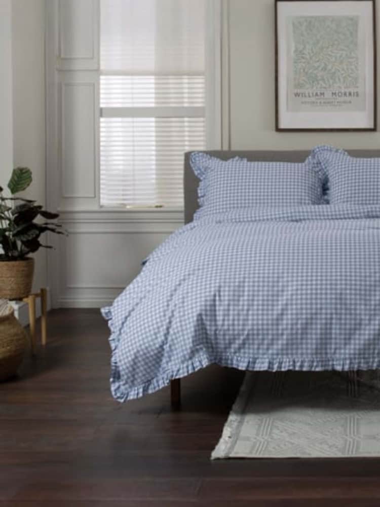 The Lyndon Company Fog Gingham Frilled Duvet Cover and Pillowcase Set - Image 2 of 4 The Lyndon Company Fog Gingham Frilled Duvet Cover and Pillowcase Set - Image 2 of 4