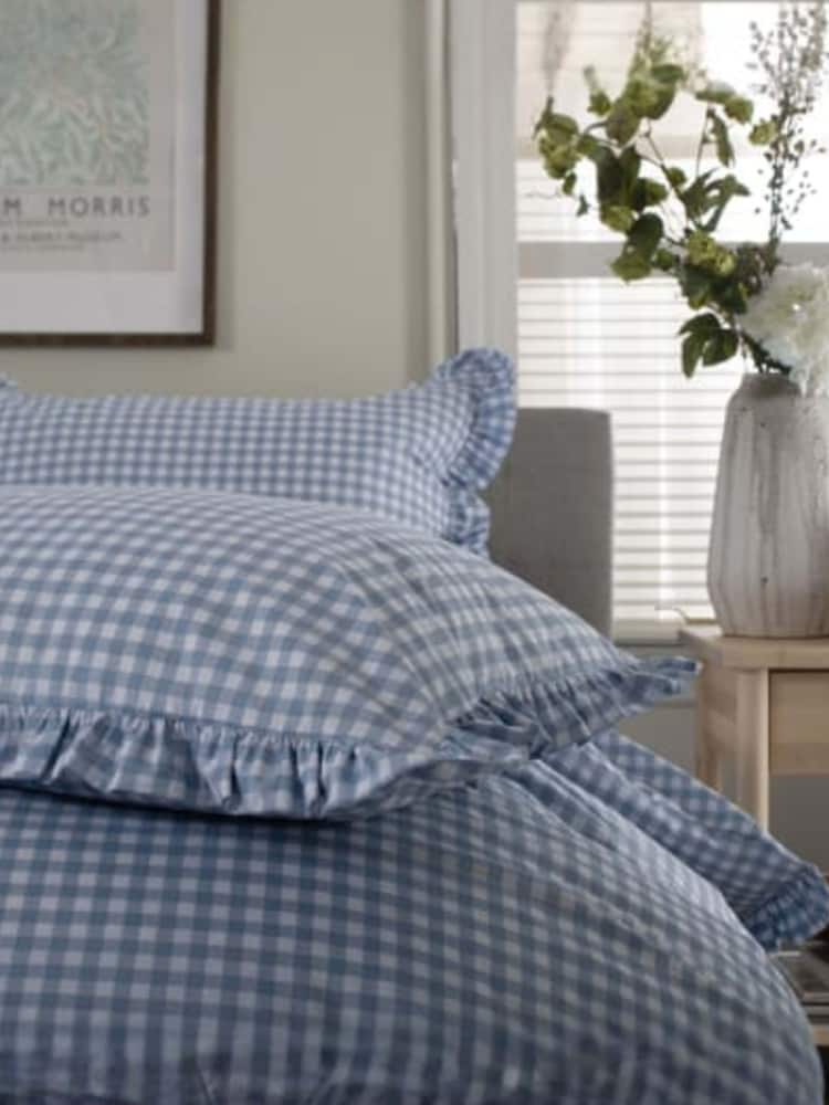 The Lyndon Company Fog Gingham Frilled Duvet Cover and Pillowcase Set - Image 4 of 4 The Lyndon Company Fog Gingham Frilled Duvet Cover and Pillowcase Set - Image 4 of 4