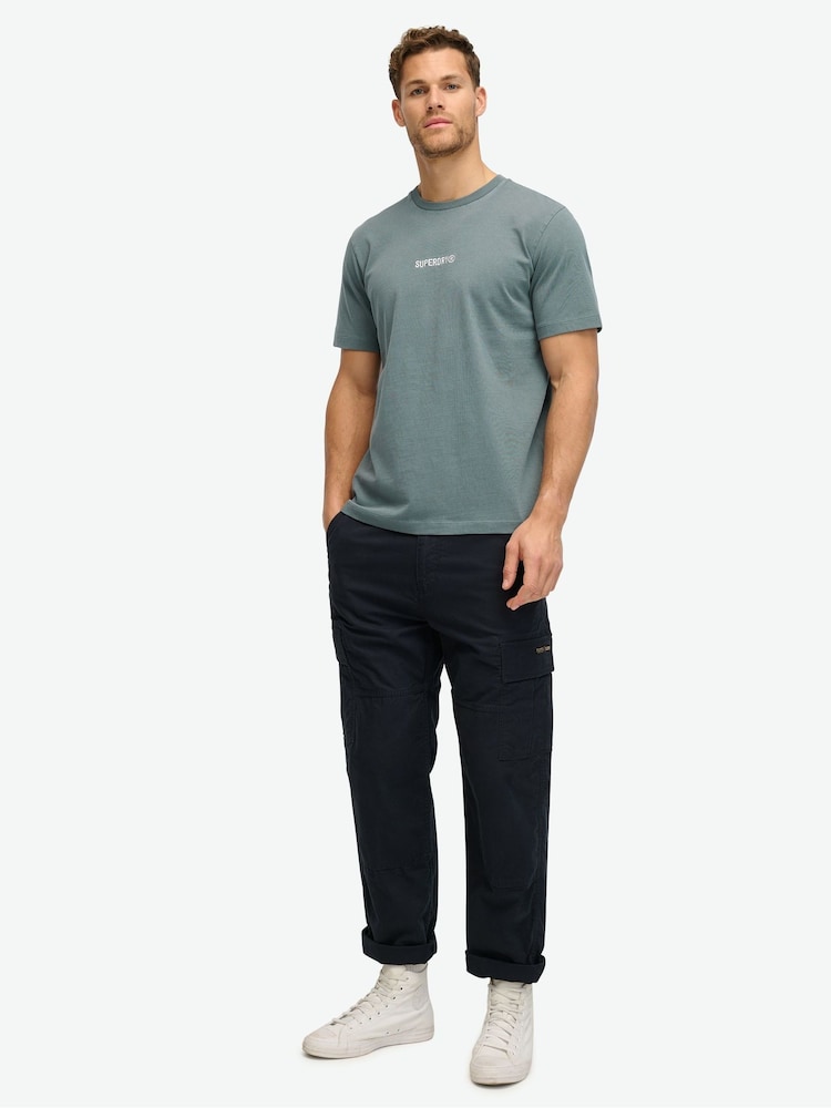 Superdry Blue 100% Cotton Micro Logo Graphic Loose T-Shirt - Image 2 of 5 Superdry Blue 100% Cotton Micro Logo Graphic Loose T-Shirt - Image 2 of 5