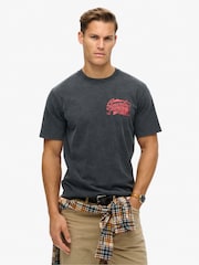 Superdry Mid Back in Black Loose 100% Cotton Biker Rock Graphic T-Shirt - Image 1 of 7