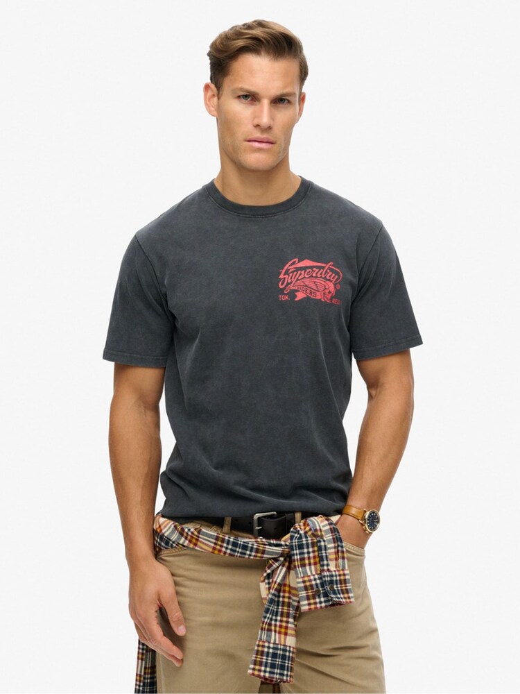 Superdry Mid Back in Black Loose 100% Cotton Biker Rock Graphic T-Shirt - Image 1 of 7 Superdry Mid Back in Black Loose 100% Cotton Biker Rock Graphic T-Shirt - Image 1 of 7