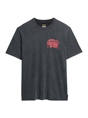 Superdry Mid Back in Black Loose 100% Cotton Biker Rock Graphic T-Shirt - Image 5 of 7
